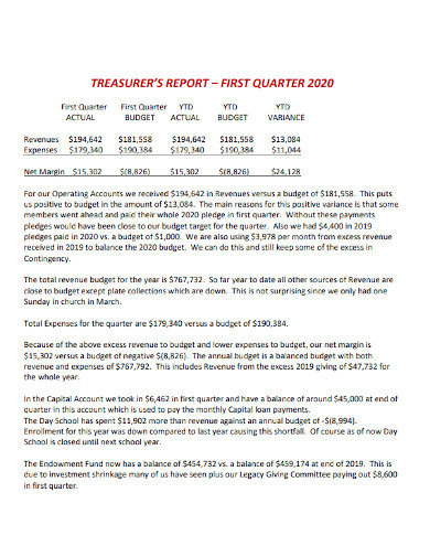 quarter treasurer report