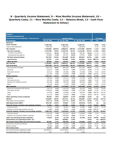 Quarterly Income Statement in PDF