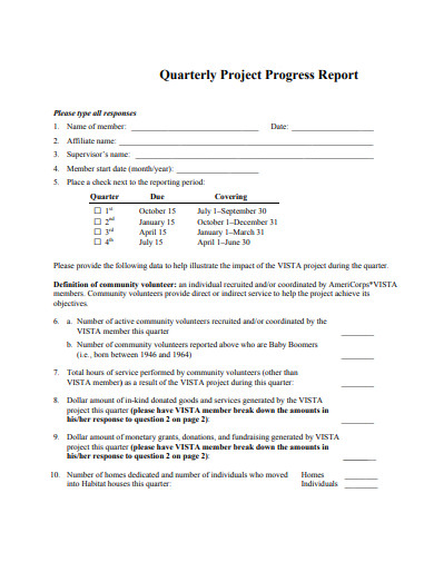 quarterly project progress report