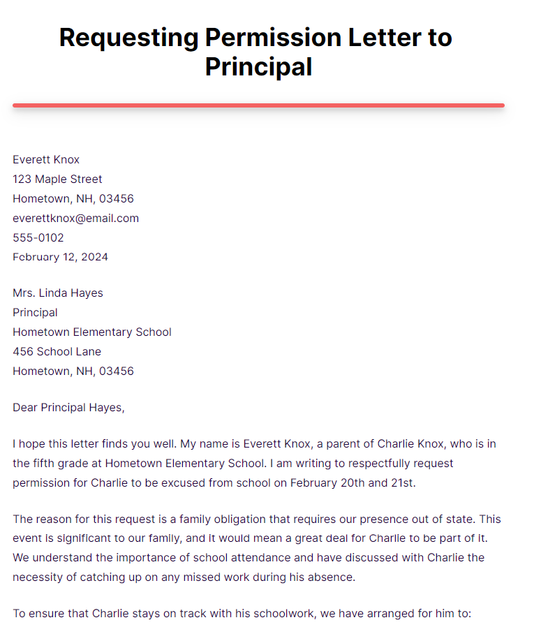Requesting Permission Letter to Principal