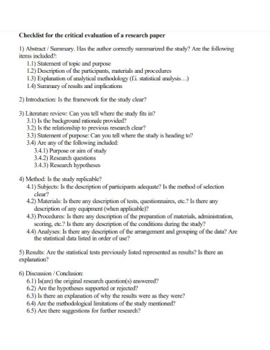research evaluation summary checklist