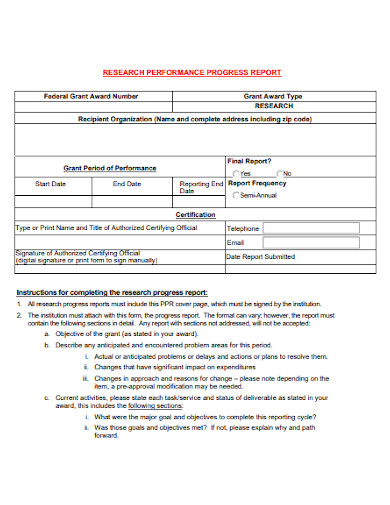 research performance progress reports