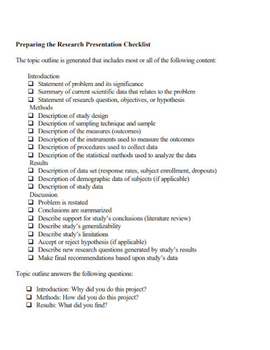 research presentation summary checklist
