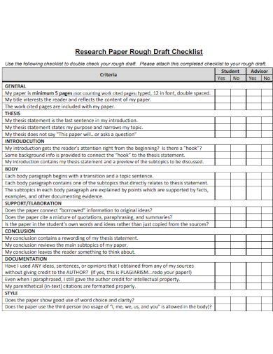 research paper draft rough checklist