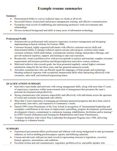 resume qualification summary statement