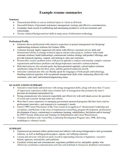 resume skills summary example