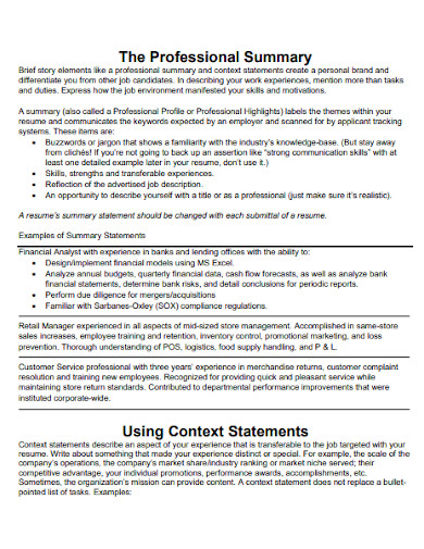 resume summary elements statement