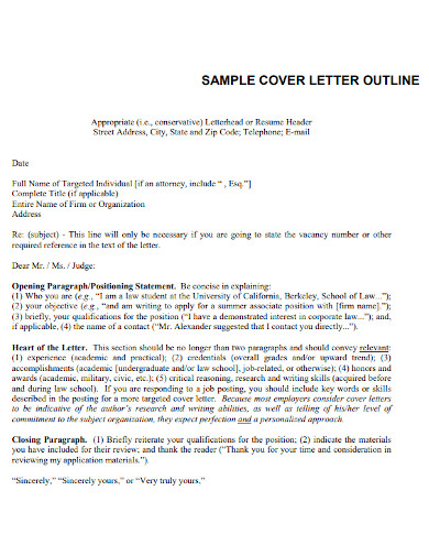 sample cover letter outline