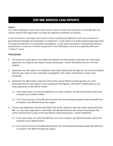 sample medical case report policy