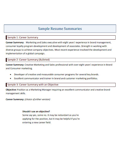Sample Resume Summary Statement
