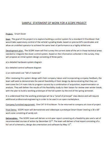 sample statement of work for scope project