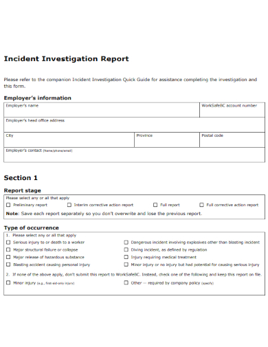 Incident Investigation Form - 8+ Examples, Format, Sample | Examples