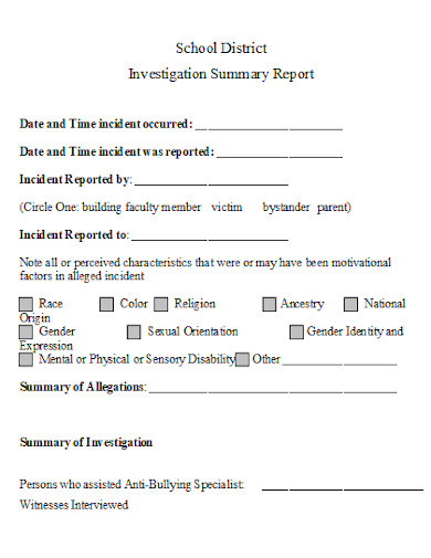 school district investigation summary report