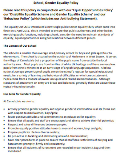 school gender equality policy