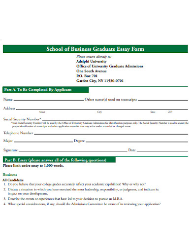 school of business graduate essay form template