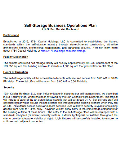 self storage operation business plan
