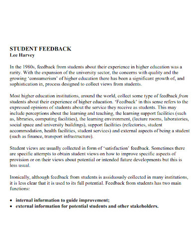 short feedback report for students