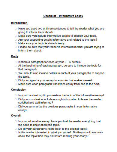 Short Informative Essay Checklist