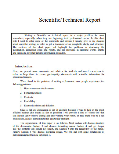 Short Scientific Technical Report