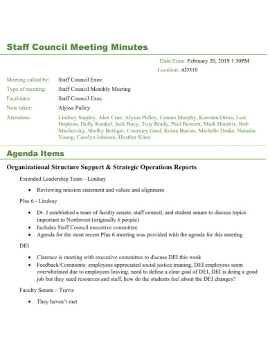 staff council meeting minutes