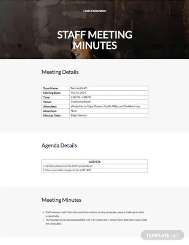 staff meeting minutes template