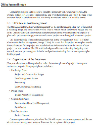 standard cost management procedure plan