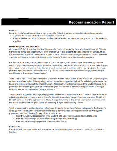 student recommendation report