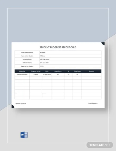 student progress reportcard