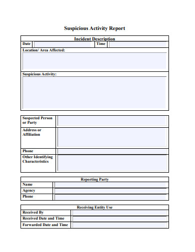 Suspicious Activity Report - 10+ Examples, Format, Pdf | Examples