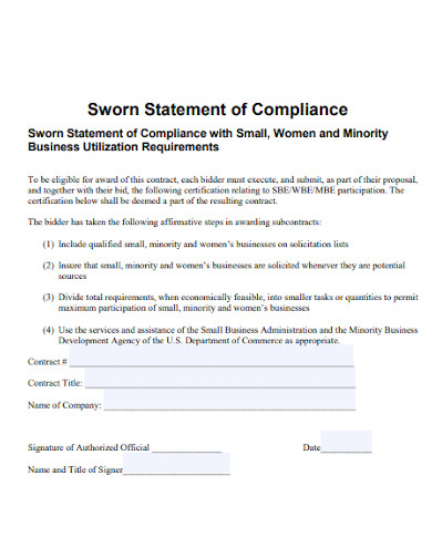 sworn statement of compliance