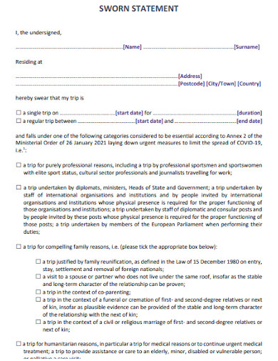 Sworn Statement - 10+ Examples, Format, Pdf | Examples