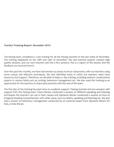 teacher writing training report 