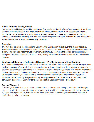 opening statement on resume examples