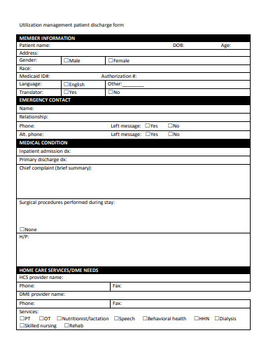utilization management patient discharge form