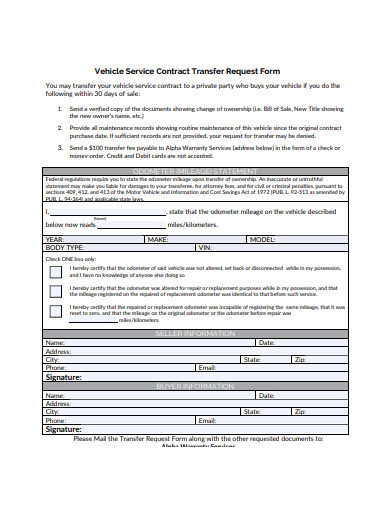 vehicle service contract transfer request form