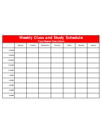 Weekly Class and Study Schedule