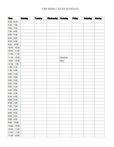 Weekly Study Schedule in PDF