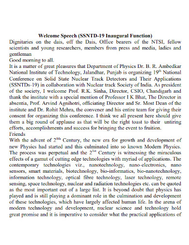 welcome speech for scientific research seminar