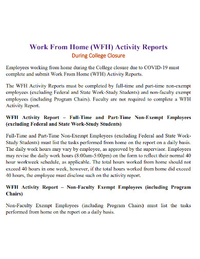 work from home activity report