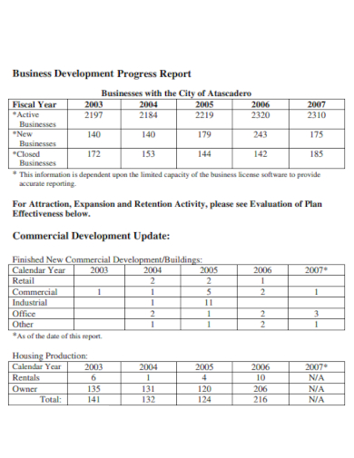 business development progress report