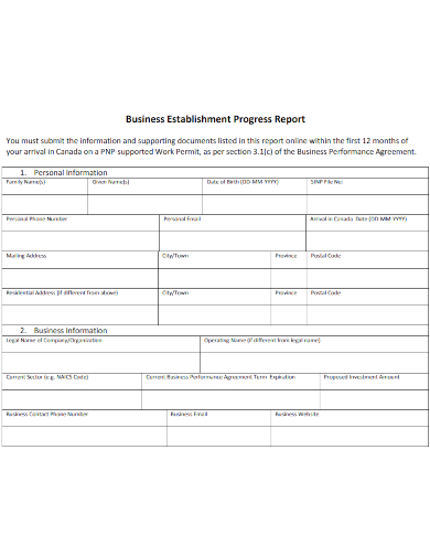 business establishment progress report