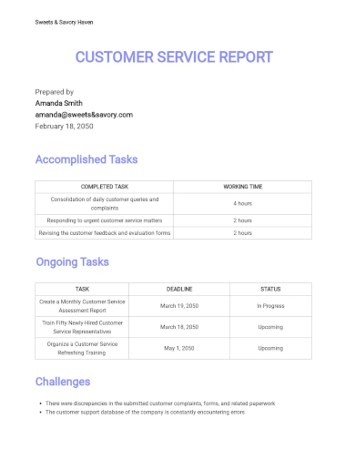 customer service report template