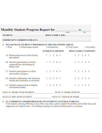 monthly progress reports for students