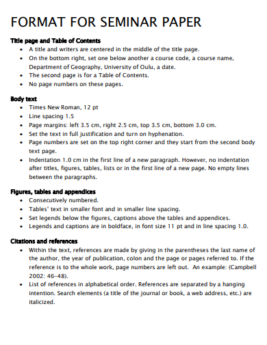 seminar paper outline format