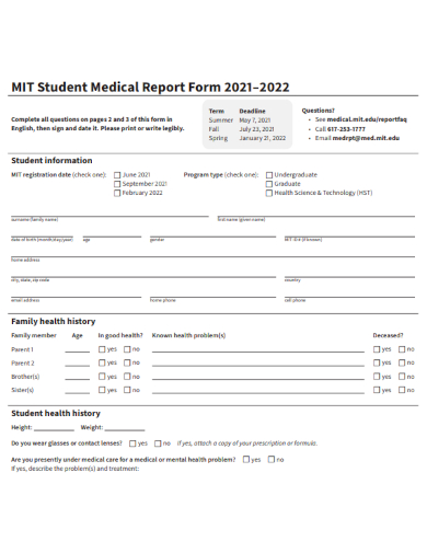 student medical reports
