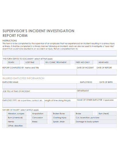 supervissor incident investigation report form