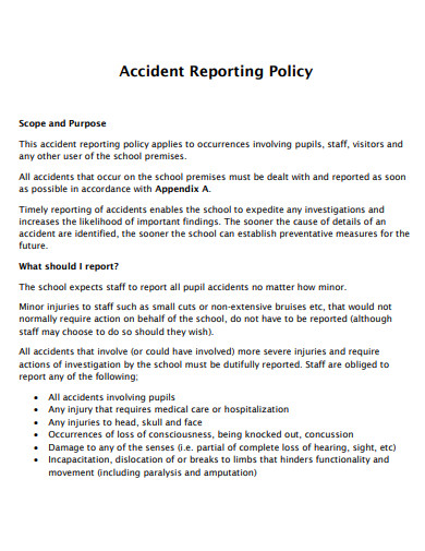 accident reporting policy example