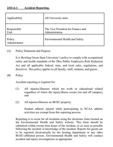 accident reporting policy
