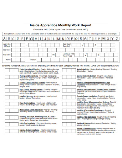apprentice monthly work report