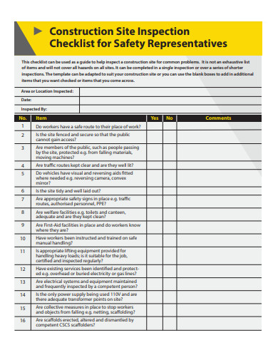 basic construction safety inspection checklist